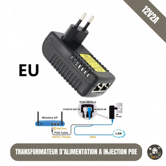 Adaptateur d'alimentation d'injecteur POE 12V 2A