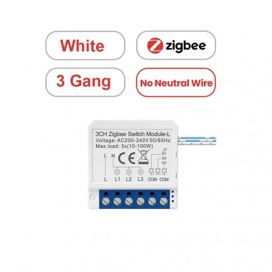 Mini switch 3 voies zigbee sans neutre tuya  AVATTO LZWSM16-3GANG