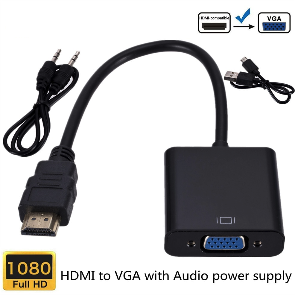 Adaptateur de convertisseur vidéo haute définition HDMI vers VGA HD avec  prise en charge audio 480p / 720p / 1080I / 1080p / 60hz