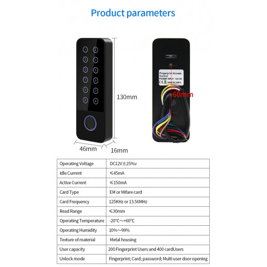 Mini clavier de contrôle d'accès biométrique à empreintes digitales étanche IP67  HF6 , 125Khz , application Tuya