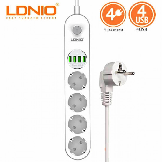 Multiprise 4 Prises + 4 ports Usb -LDNIO SE4432 Blanc