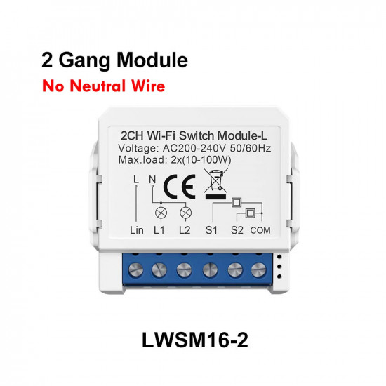 Mini switch 2 voies WIFI sans neutre tuya  AVATTO LWSM16-2GANG