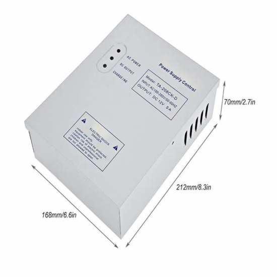 Boitier alimentation pour contrôle d'accès 230VAC/12VDC 5A avec support batterie secours Mactech MT-PSCA1205