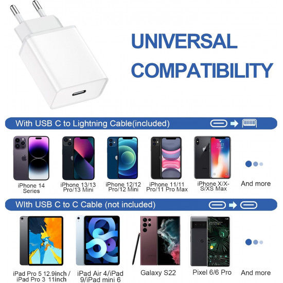 Chargeur Rapide iPhone, 20W  USB-C vers lightning revaleo Tk-94