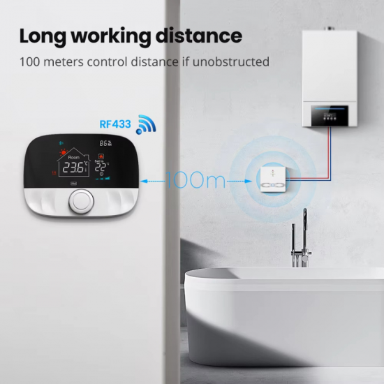 Thermostat intelligent WiFi sans fil avec écran LCD tactile Pour chaudière avec récepteur RF 100 Mètres