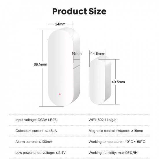 Détecteur d'ouverture et fermeture de porte intelligent wifi AVATTO DS01