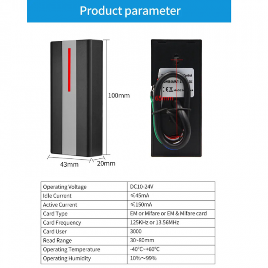 Contrôle d'accès RFID  125khz autonome de porte et ascenseur étanche IP68 H1-X-EM