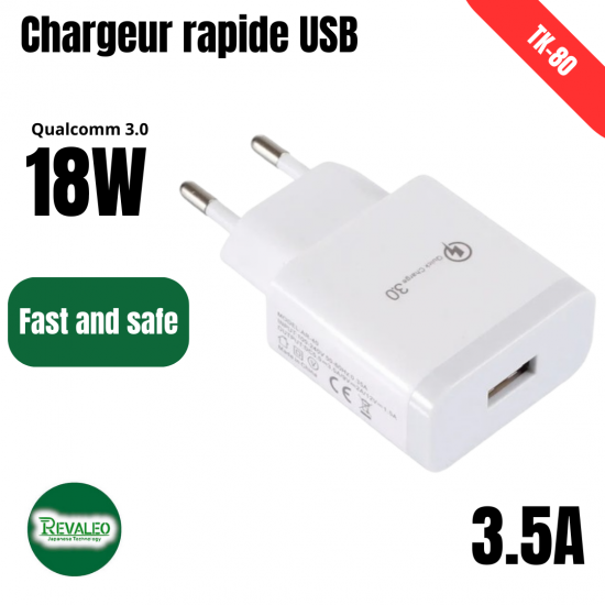 Chargeur rapide 3.5A Qualcomm 3.0  REVALEO TK-80