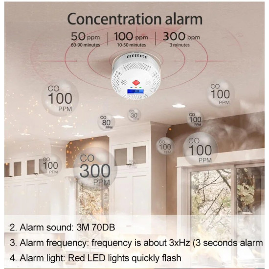 Détecteur de monoxyde de carbone intelligent, WiFi tuya